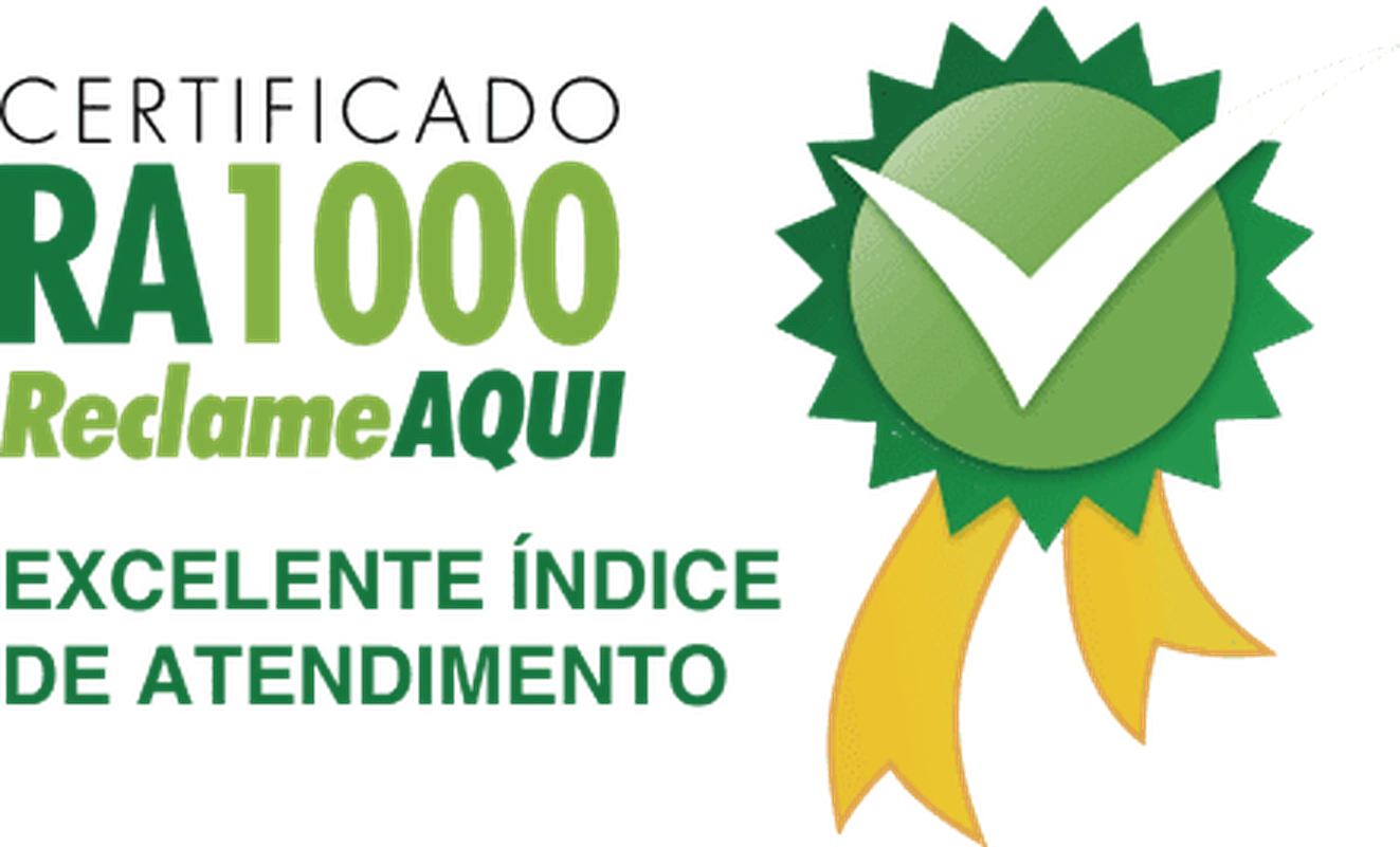 Certificado RA1000 Reclame Aqui — excelente índice de atendimento